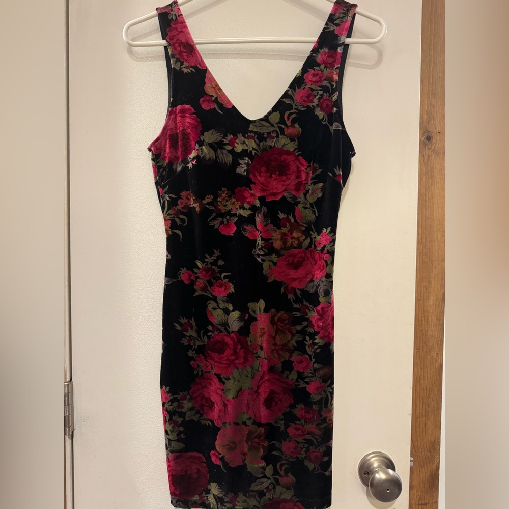Velvet floral bodycon mini dress size S